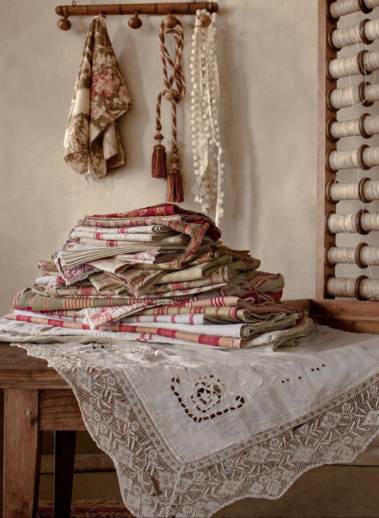 Antique textiles, passementerie, antique linen