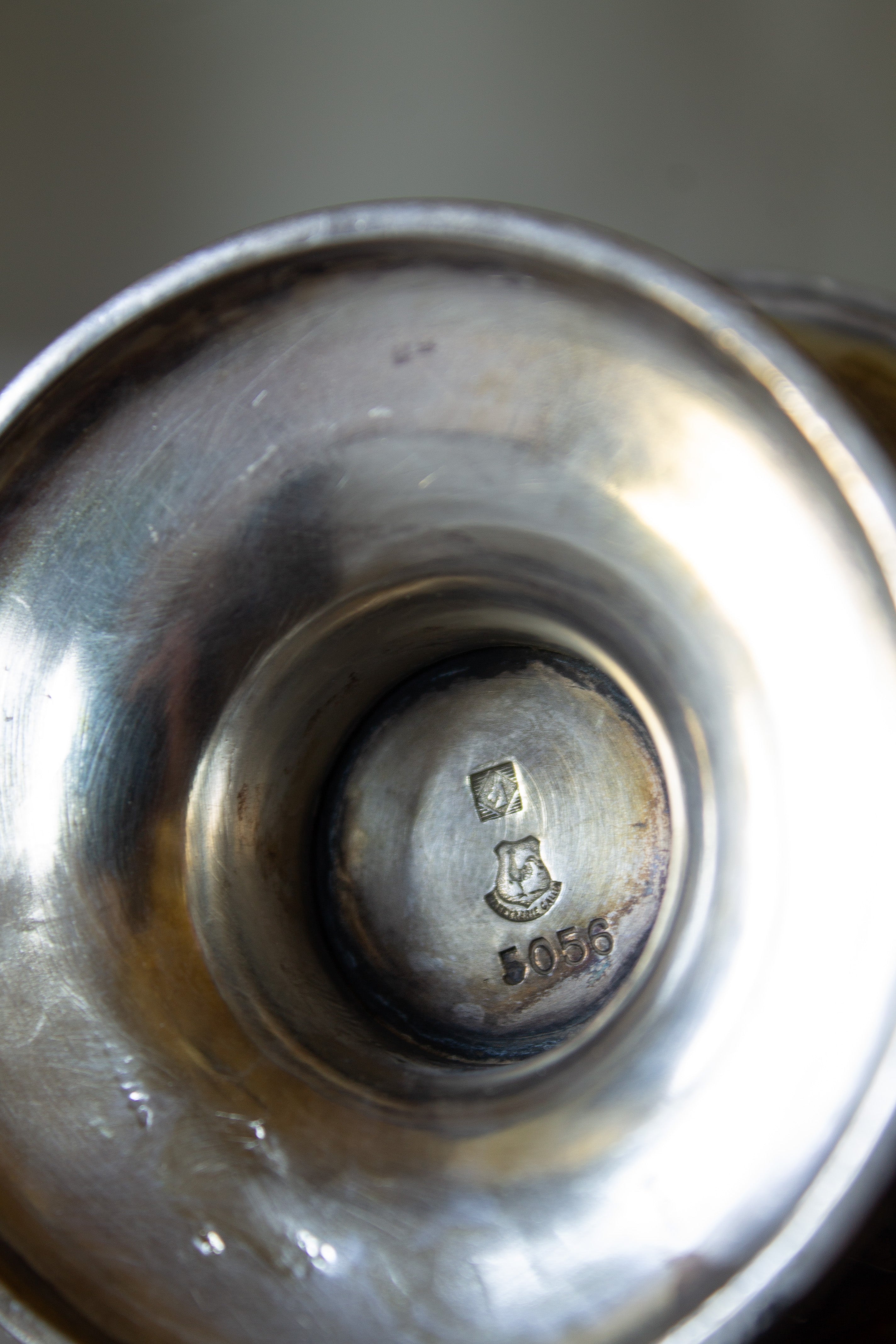 Underside of French Gallia sugar caster showing the maker's mark and model 5056.