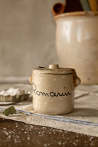 Vintage French Romarin rosemary ceramic herb crock sourced in France with original herbs inside.