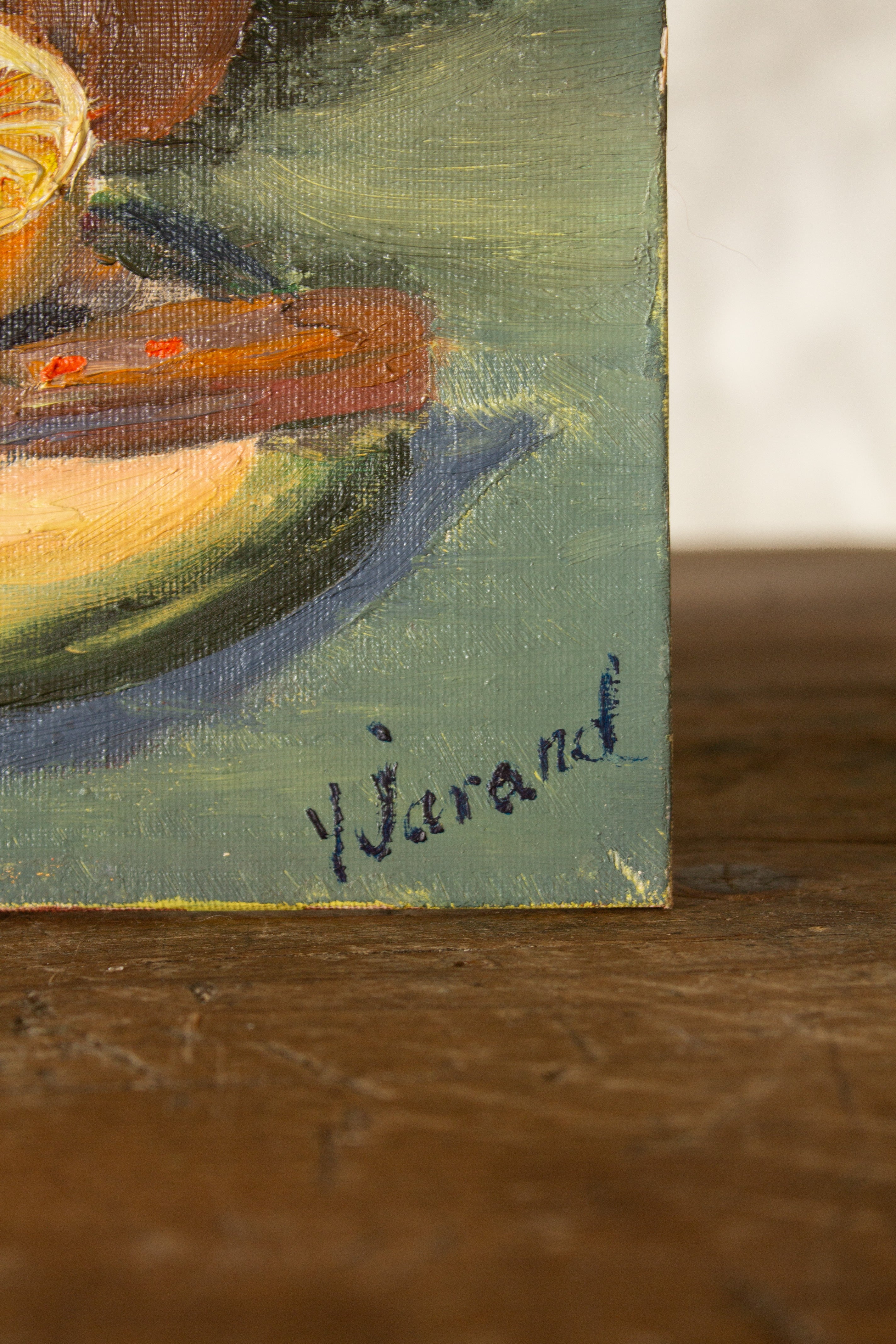 Lower right signature on vintage French still life painting, appearing to read Y. Jarand or similar.